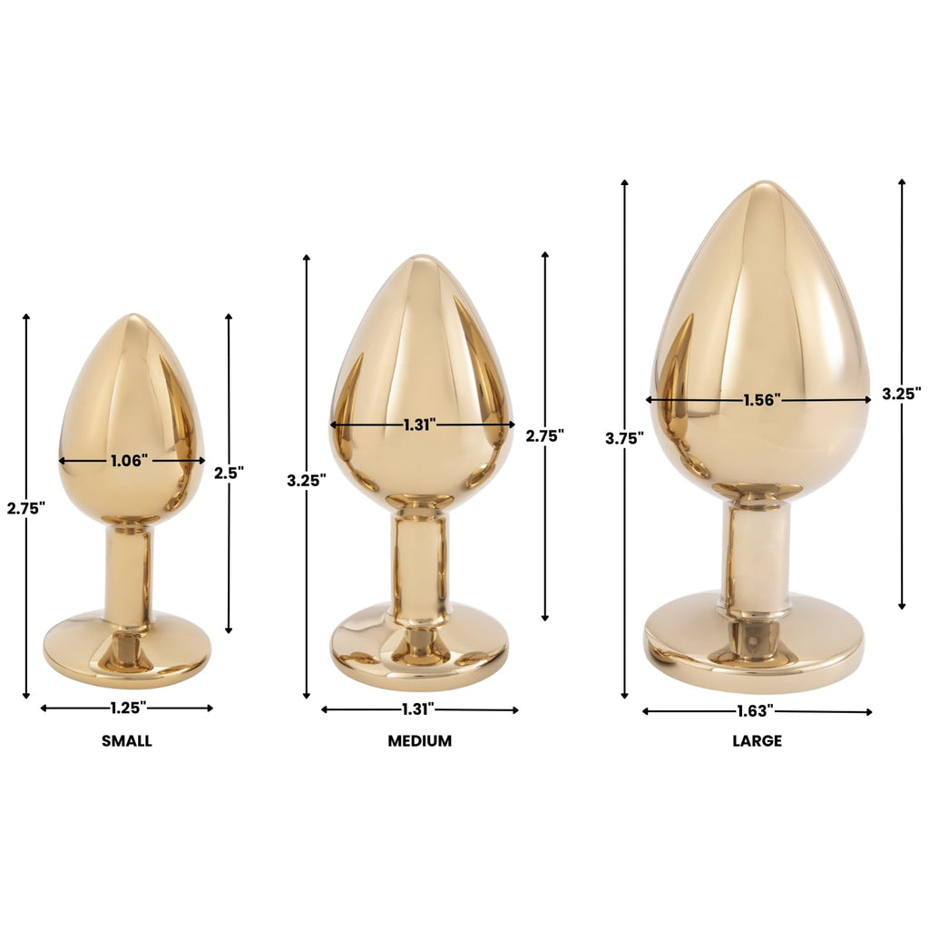 Dark Amour Gold Metal Butt Plug with Colorful Jewel – Small, Medium, Large Sizes for Men and Women