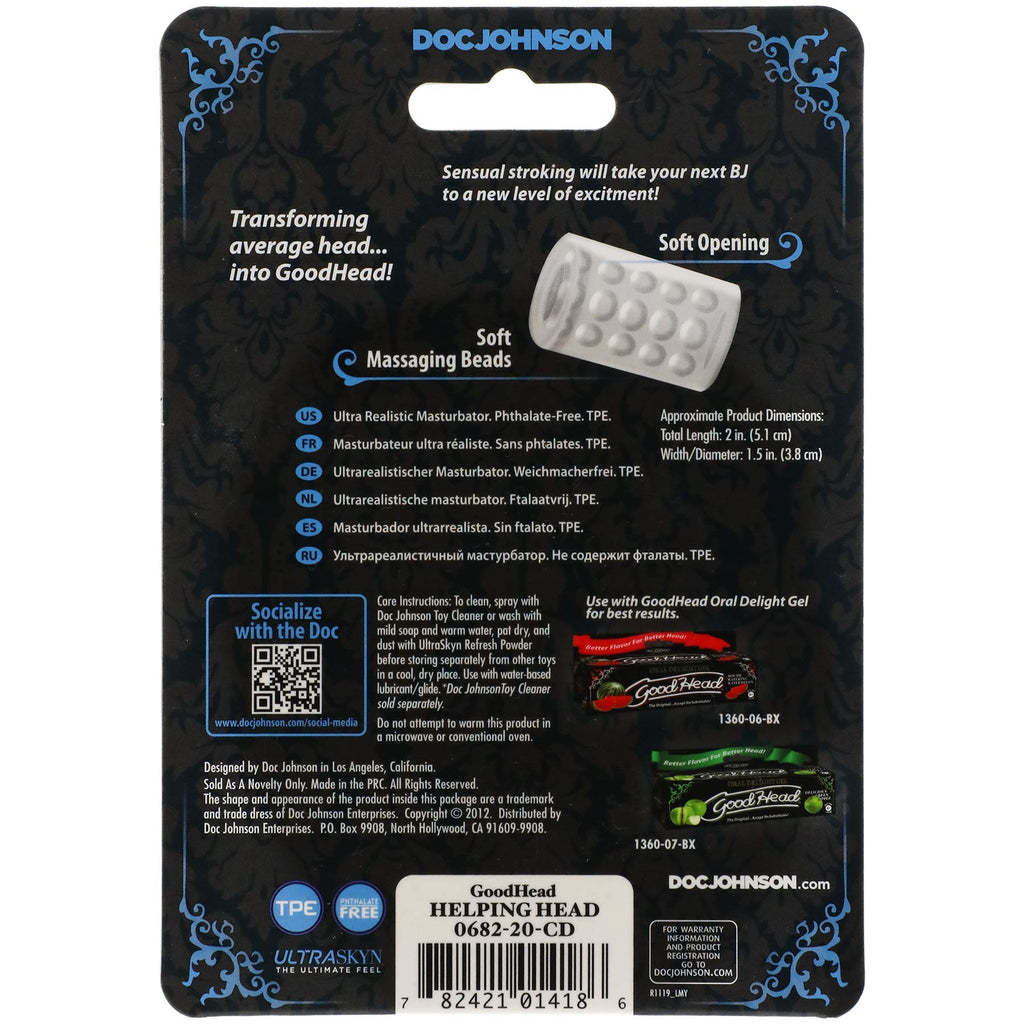 Doc Johnson GoodHead Helping Head ULTRASKYN Stroker - 2.3-Inch Mini Masturbator for Oral Play Enhancement (Frost)