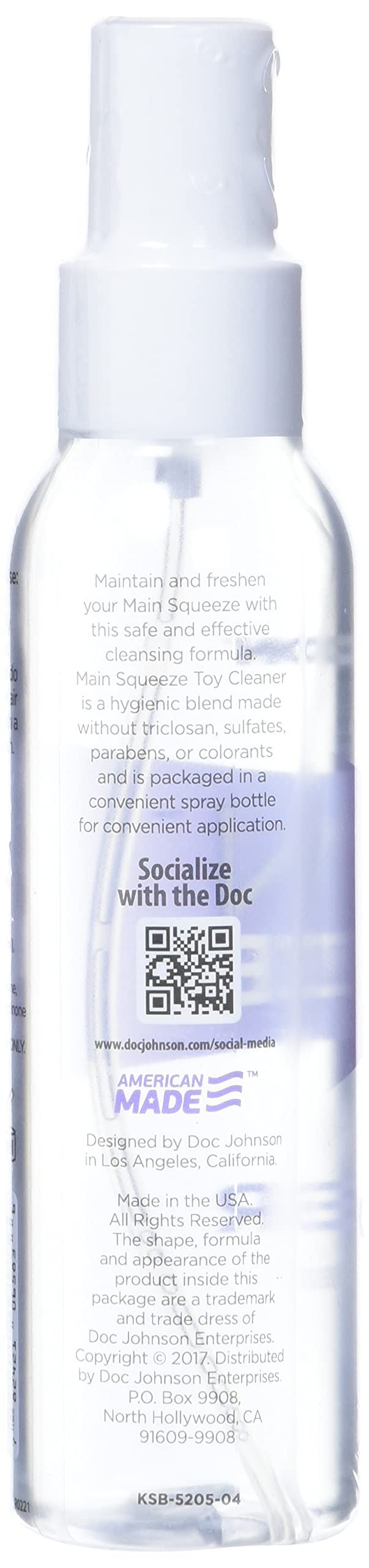 Doc Johnson Main Squeeze Toy Cleaner – 4 fl oz Triclosan-Free Spray, Vegan & Dye-Free