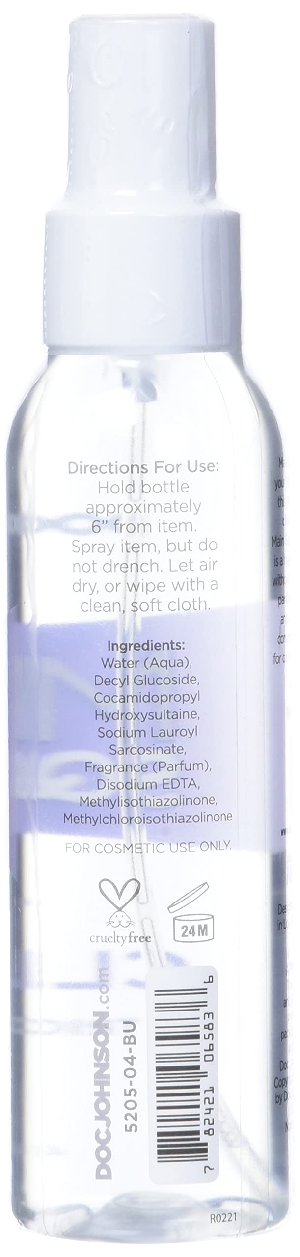 Doc Johnson Main Squeeze Toy Cleaner – 4 fl oz Triclosan-Free Spray, Vegan & Dye-Free