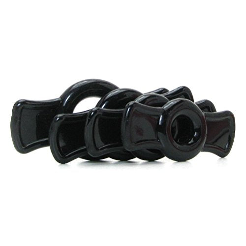 Doc Johnson TitanMen 4-Piece Cock Ring Set – Black TPR with Side Tabs for Firmer Erections