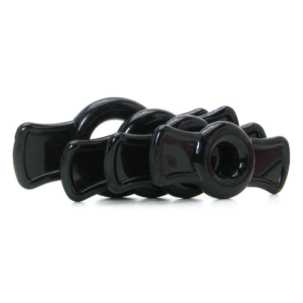Doc Johnson TitanMen 4-Piece Cock Ring Set – Black TPR with Side Tabs for Firmer Erections