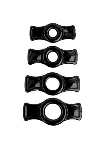 Doc Johnson TitanMen 4-Piece Cock Ring Set – Black TPR with Side Tabs for Firmer Erections