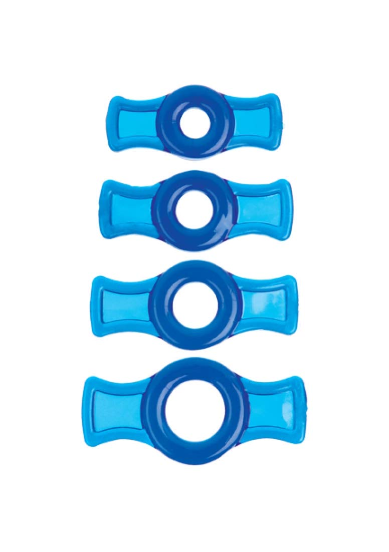 Doc Johnson TitanMen 4-Piece Cock Ring Set – Blue, Phthalate-Free TPR with Side Tabs for Easy Adjustment