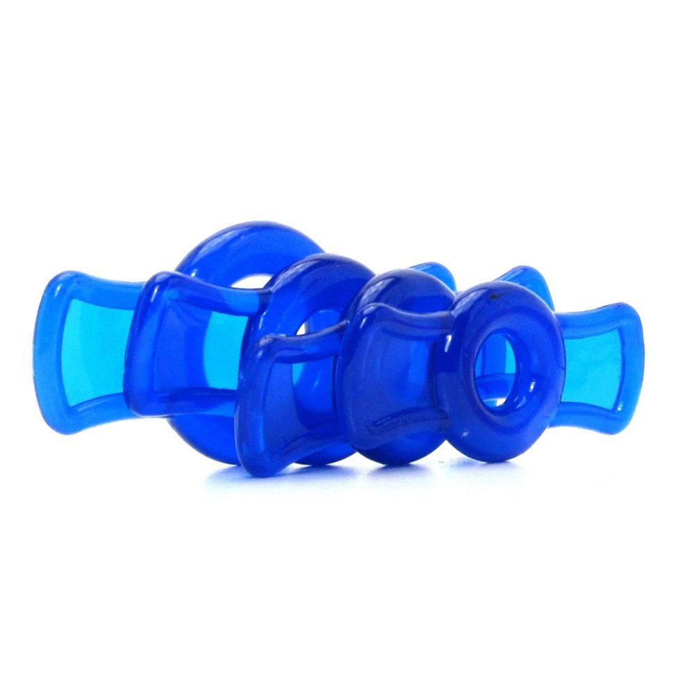 Doc Johnson TitanMen 4-Piece Cock Ring Set – Blue, Phthalate-Free TPR with Side Tabs for Easy Adjustment