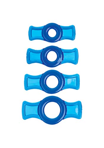 Doc Johnson TitanMen 4-Piece Cock Ring Set – Blue, Phthalate-Free TPR with Side Tabs for Easy Adjustment