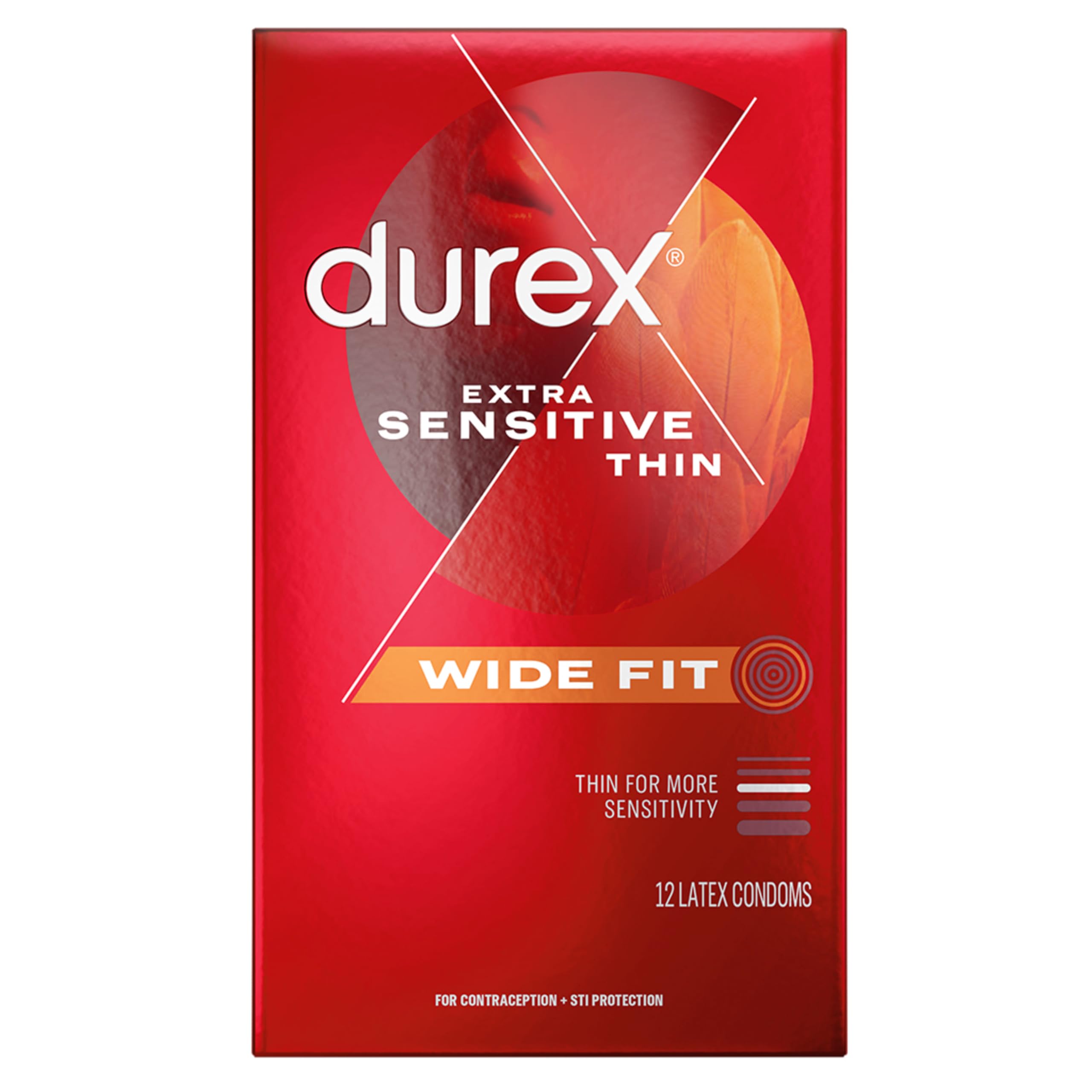Durex Extra Sensitive Ultra Thin Wide Fit Condoms - Lubricated Latex, 12 Count