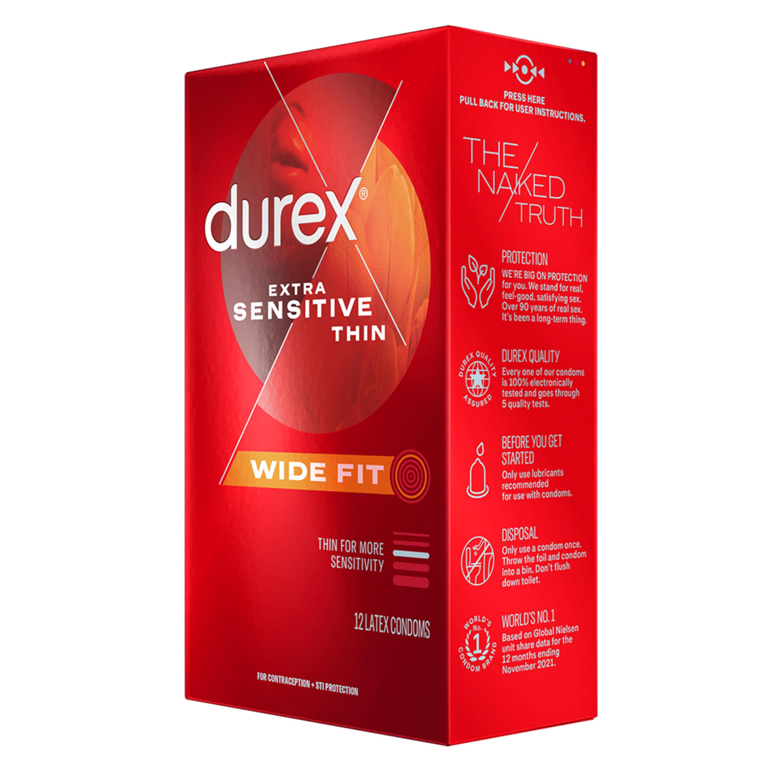 Durex Extra Sensitive Ultra Thin Wide Fit Condoms - Lubricated Latex, 12 Count