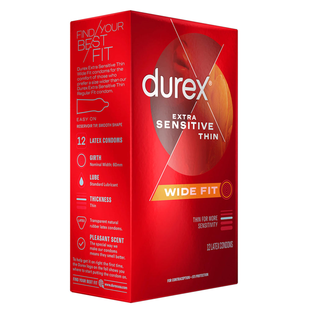Durex Extra Sensitive Ultra Thin Wide Fit Condoms - Lubricated Latex, 12 Count