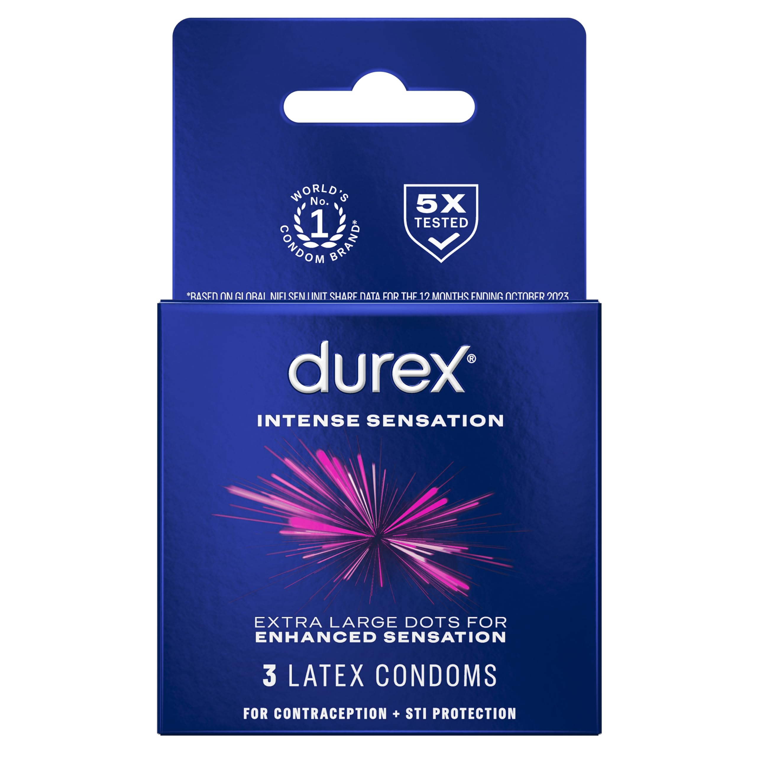 Durex Intense Sensation Dotted Condoms (3 Lubricated Latex Condoms) – Enhanced Sensation with Raised Dots