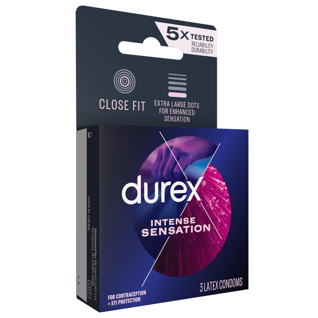 Durex Intense Sensation Dotted Condoms (3 Lubricated Latex Condoms) – Enhanced Sensation with Raised Dots