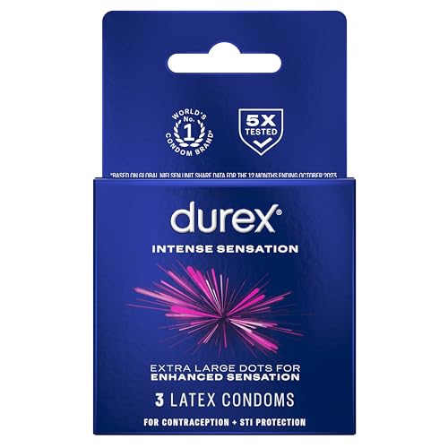 Durex Intense Sensation Dotted Condoms (3 Lubricated Latex Condoms) – Enhanced Sensation with Raised Dots