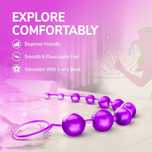 Eden 12-Inch Graduated Anal Beads - 10-Ball Stretcher & Trainer Set in Clear Purple