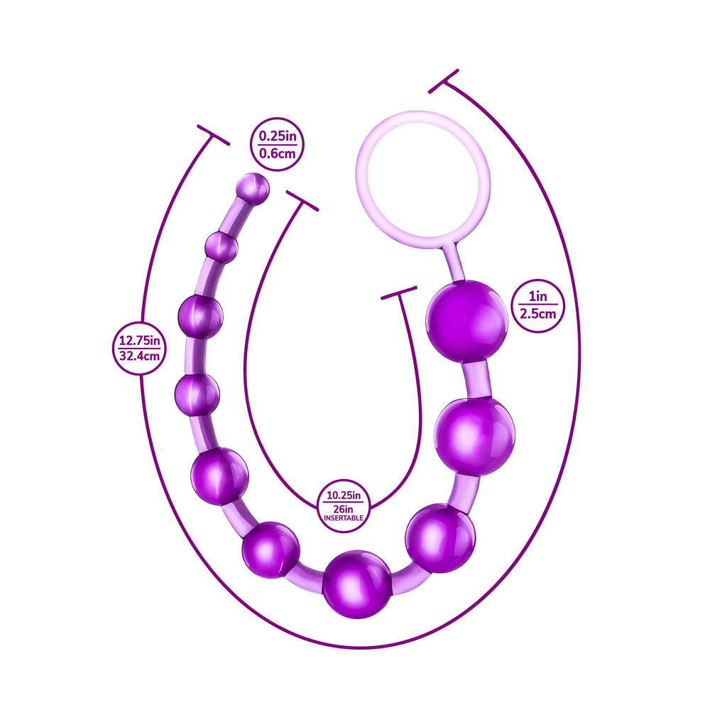 Eden 12-Inch Graduated Anal Beads - 10-Ball Stretcher & Trainer Set in Clear Purple