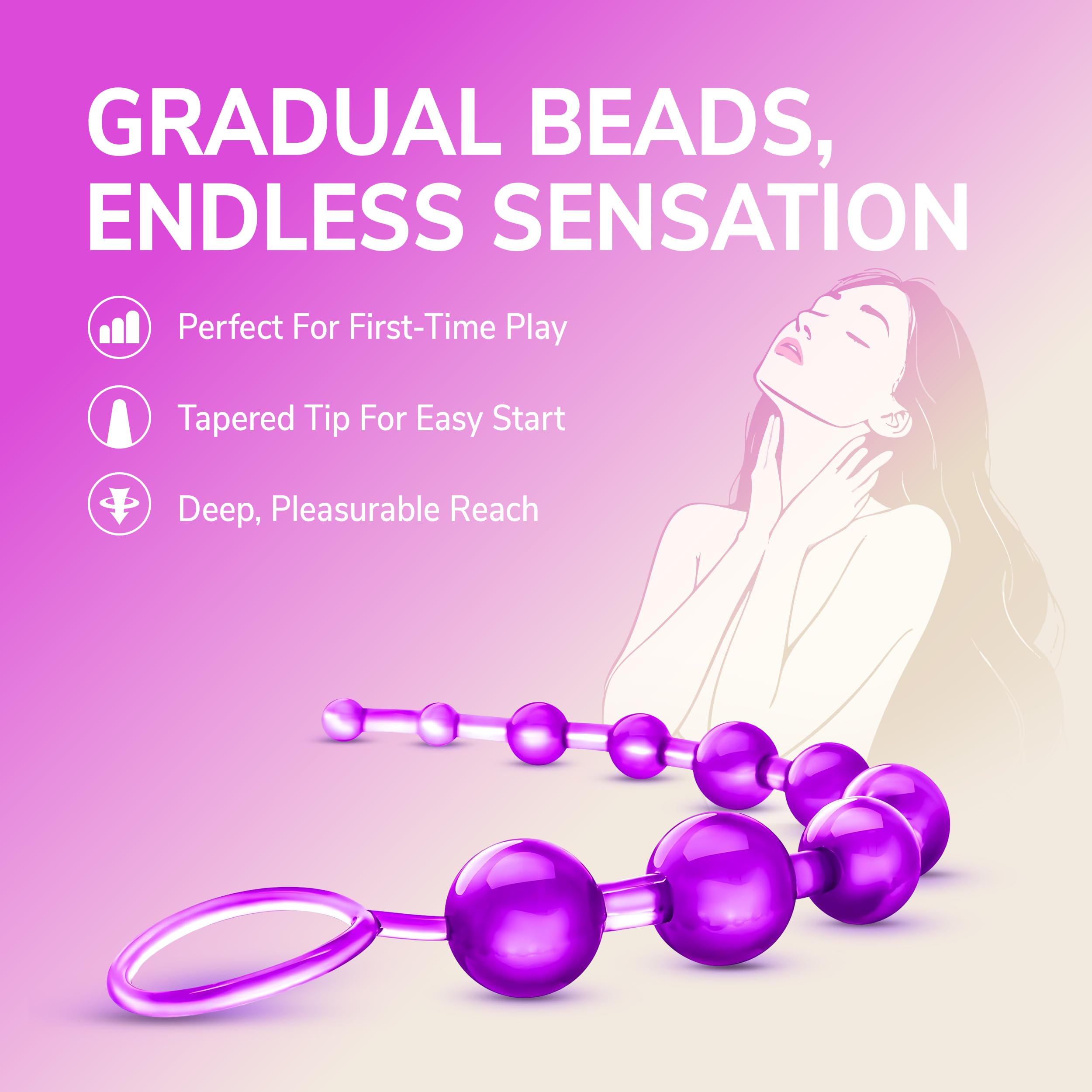 Eden 12-Inch Graduated Anal Beads - 10-Ball Stretcher & Trainer Set in Clear Purple