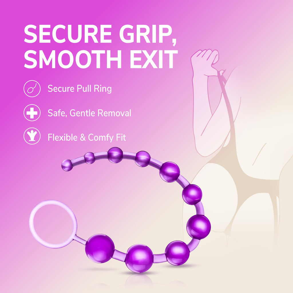 Eden 12-Inch Graduated Anal Beads - 10-Ball Stretcher & Trainer Set in Clear Purple