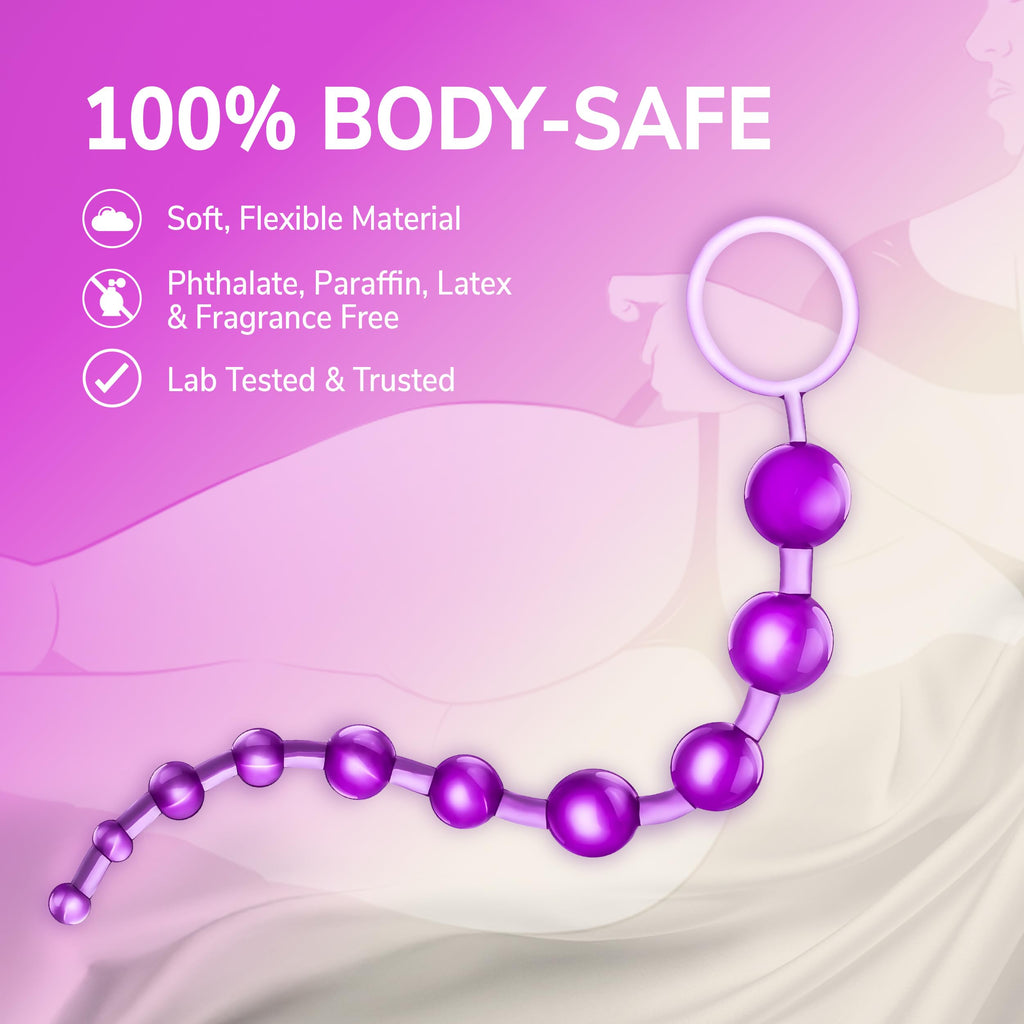 Eden 12-Inch Graduated Anal Beads - 10-Ball Stretcher & Trainer Set in Clear Purple