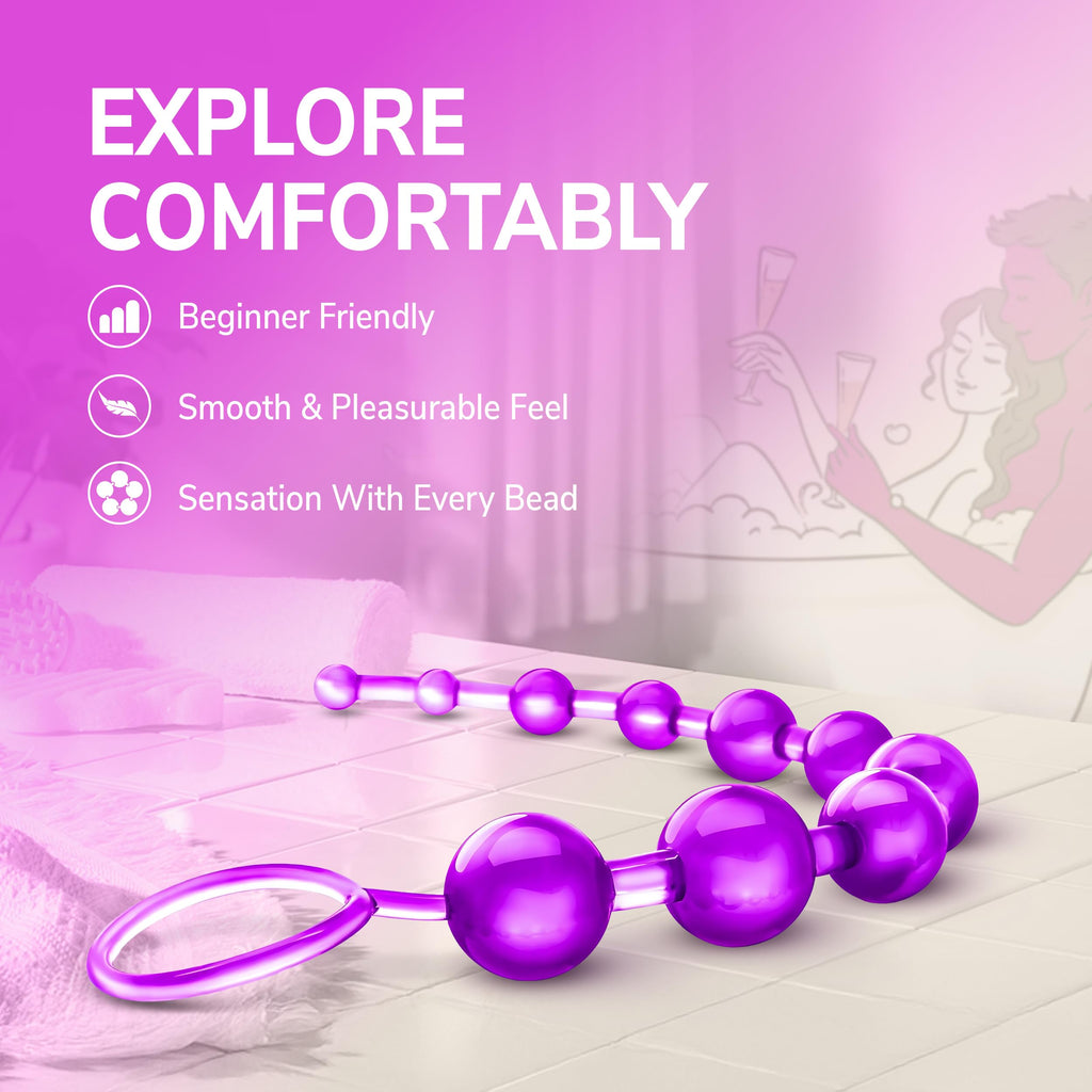 Eden 12-Inch Graduated Anal Beads - 10-Ball Stretcher & Trainer Set in Clear Purple