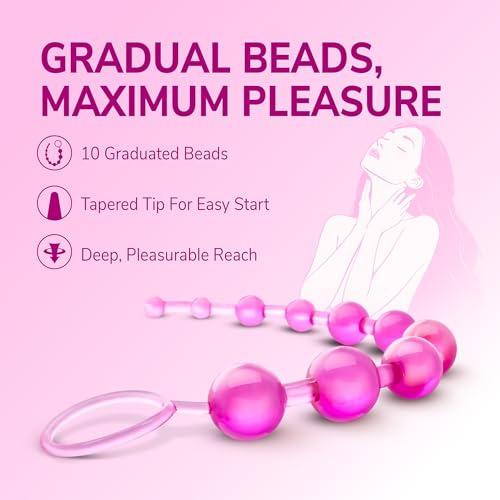Eden Basic Beads 12-Inch Anal Trainer – 10 Graduated Non-Porous PVC Beads, Clear Pink