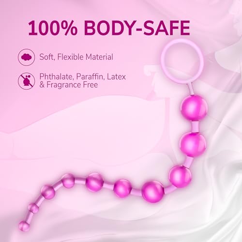 Eden Basic Beads 12-Inch Anal Trainer – 10 Graduated Non-Porous PVC Beads, Clear Pink
