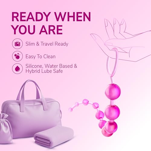 Eden Basic Beads 12-Inch Anal Trainer – 10 Graduated Non-Porous PVC Beads, Clear Pink