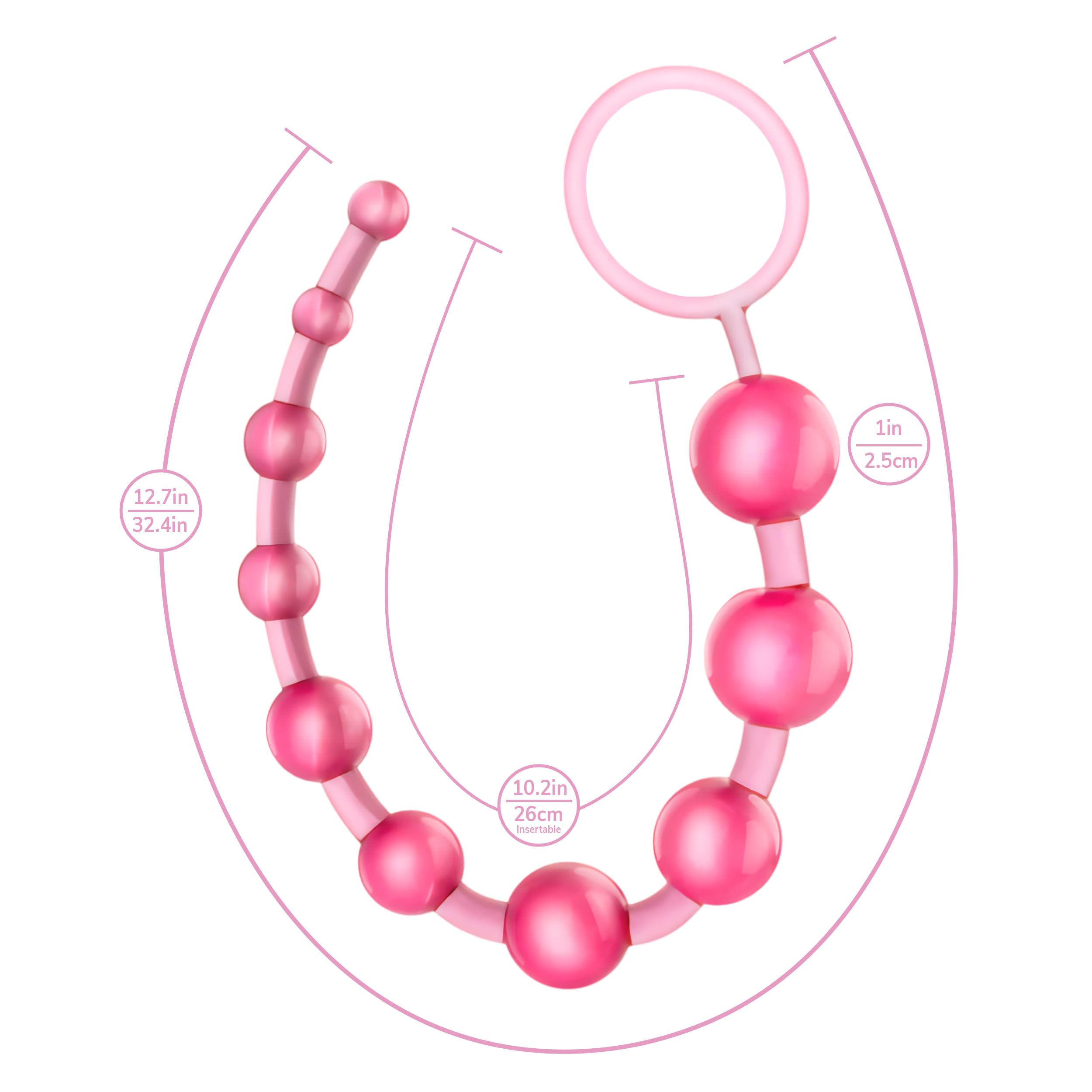 Eden Basic Beads 12-Inch Anal Trainer – 10 Graduated Non-Porous PVC Beads, Clear Pink