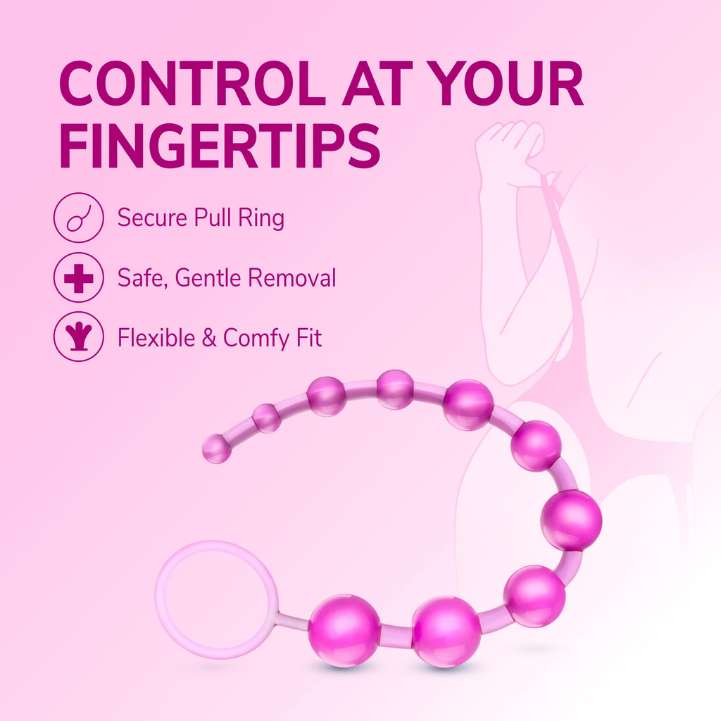 Eden Basic Beads 12-Inch Anal Trainer – 10 Graduated Non-Porous PVC Beads, Clear Pink