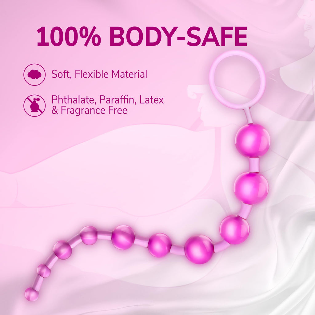 Eden Basic Beads 12-Inch Anal Trainer – 10 Graduated Non-Porous PVC Beads, Clear Pink