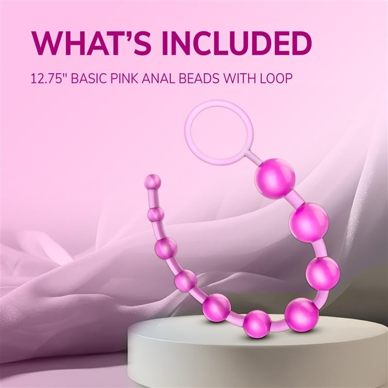 Eden Basic Beads 12-Inch Anal Trainer – 10 Graduated Non-Porous PVC Beads, Clear Pink