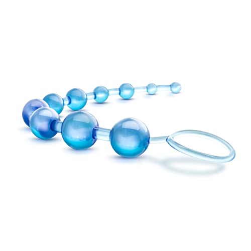 Eden Silicone Anal Beads 12 Inch - Graduated Beginner Anal Trainer with Pull Ring - Body Safe, Clear Blue