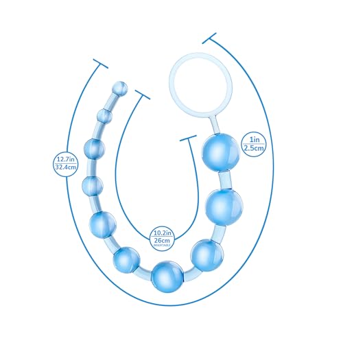 Eden Silicone Anal Beads 12 Inch - Graduated Beginner Anal Trainer with Pull Ring - Body Safe, Clear Blue