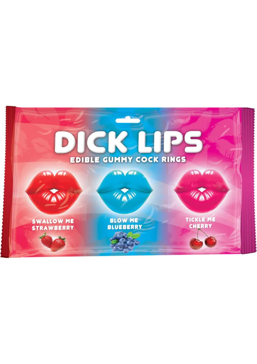 Hott Products Dick Lips Edible Gummy Cock Rings – 3-Pack Strawberry, Blueberry & Cherry (3.17 oz)