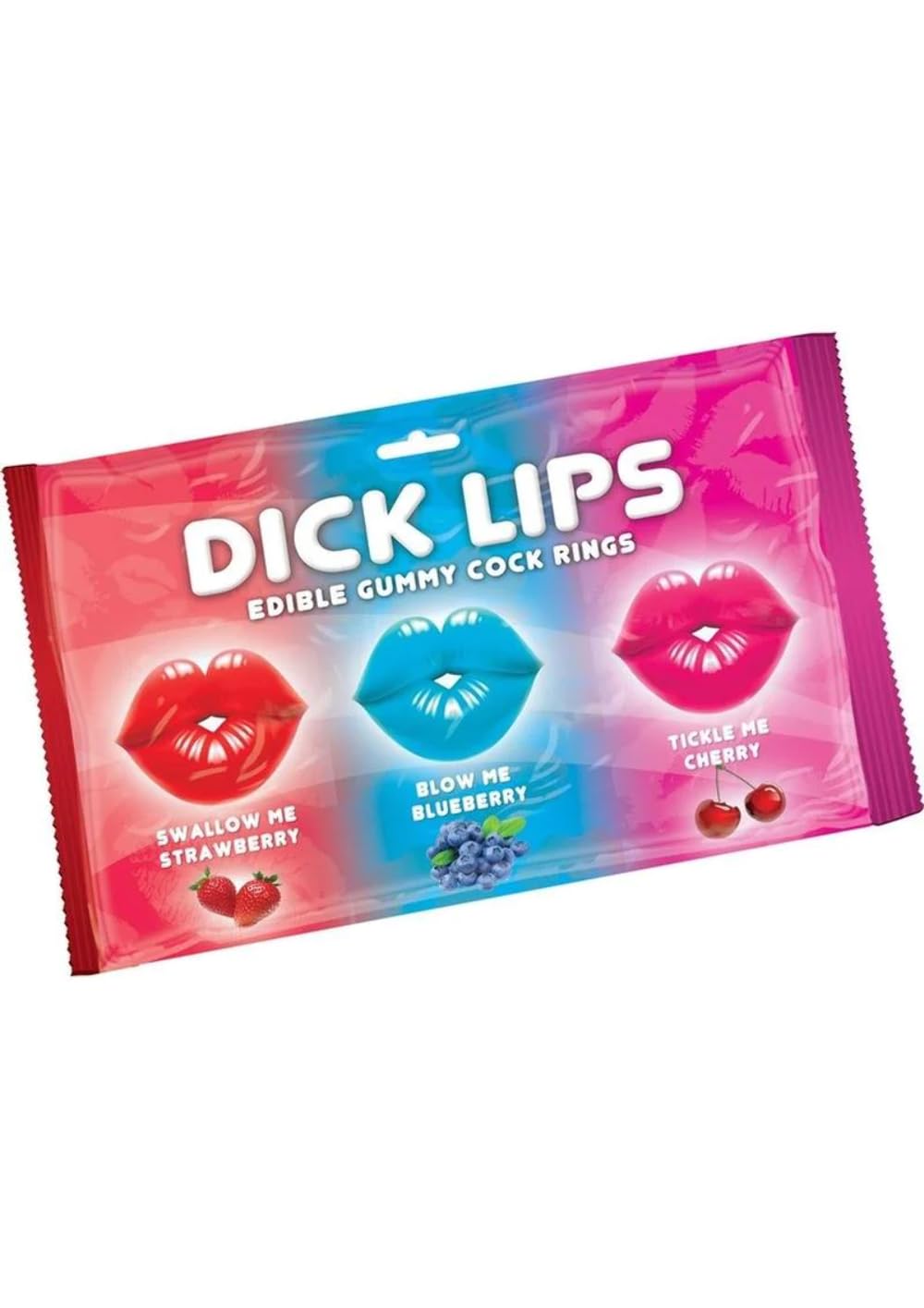 Hott Products Dick Lips Edible Gummy Cock Rings – 3-Pack Strawberry, Blueberry & Cherry (3.17 oz)