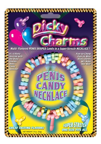 Hott Products Dicky Charms Candy Necklace – Super Stretch Rainbow Penis-Shaped Candy