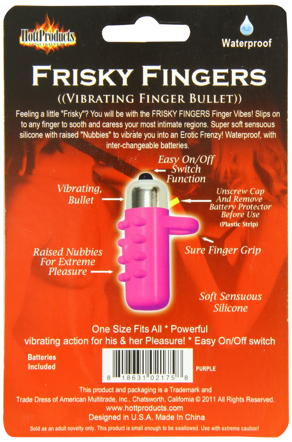 Hott Products Frisky Fingers Purple Silicone Finger Vibrator with Raised Nubbies, Waterproof