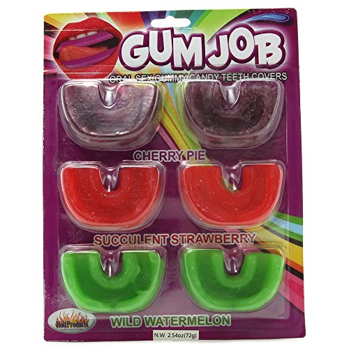 Hott Products Gum Job Oral Sex Gummy Teeth Covers – 6-Pack, Cherry Pie, Strawberry & Watermelon Flavors, 2.5 oz