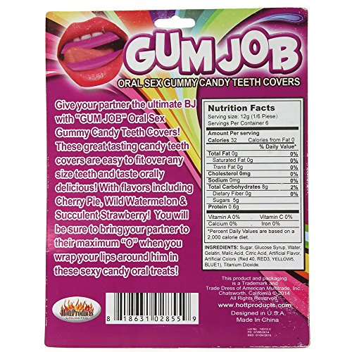 Hott Products Gum Job Oral Sex Gummy Teeth Covers – 6-Pack, Cherry Pie, Strawberry & Watermelon Flavors, 2.5 oz