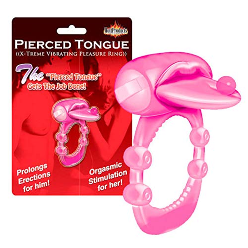 Hott Products Pierced Tongue C*ck Ring - Magenta TPE Vibrating Ring for Couples