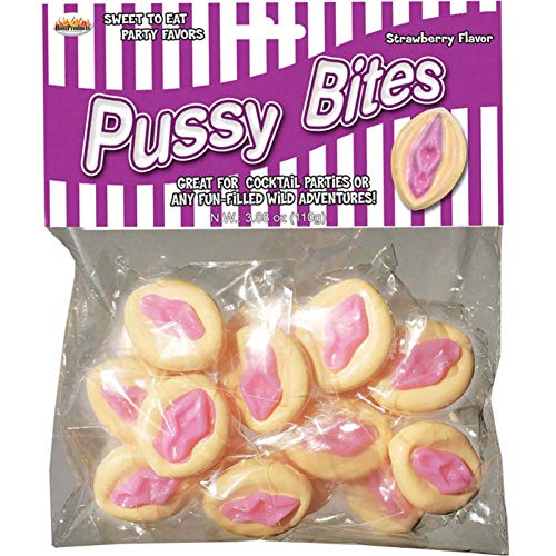 Hott Products Pussy Bites Strawberry Candy - 128g Bag (16 Pieces)