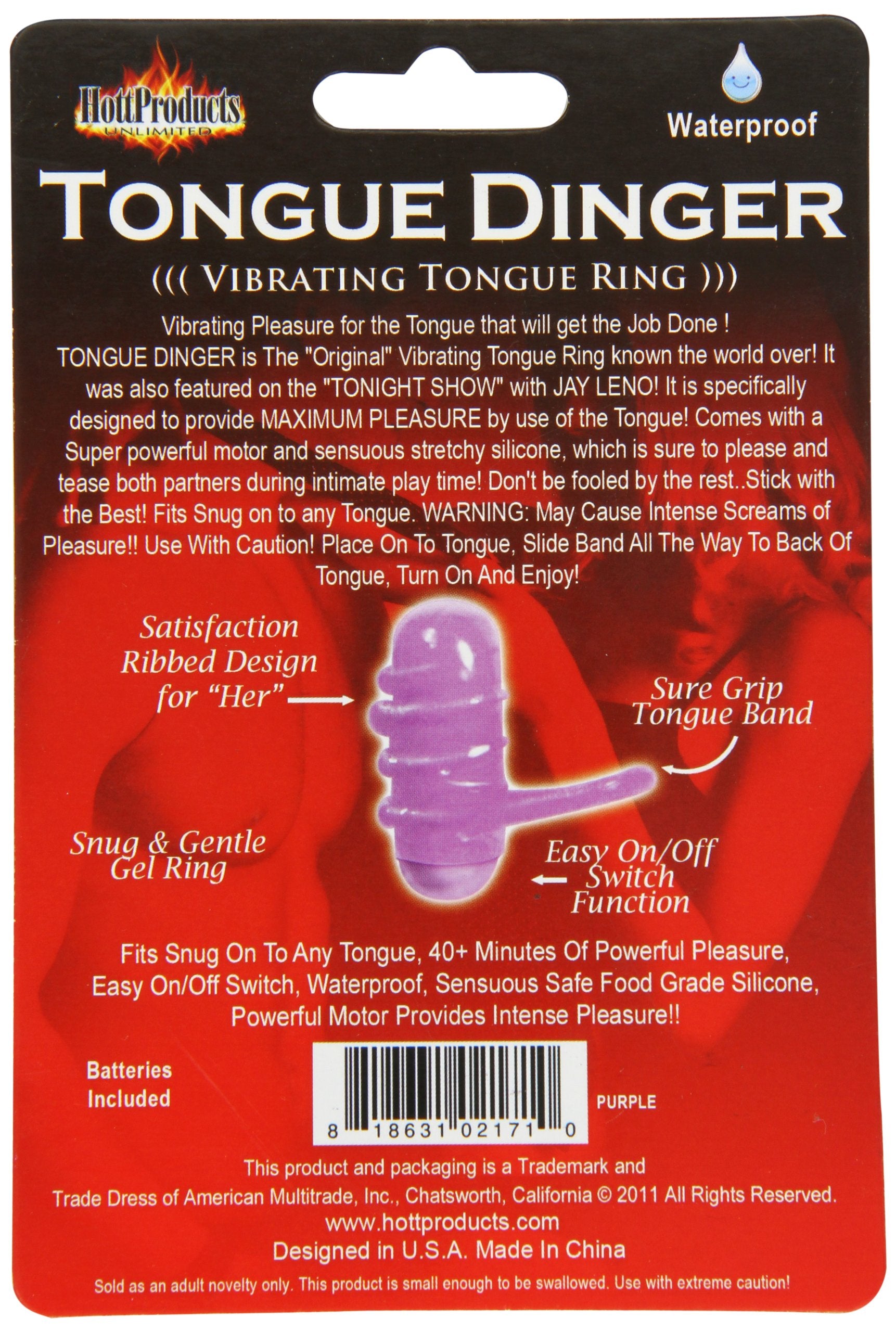 Hott Products Tongue Dinger Purple - Compact Plastic Vibrator for Erection Prolongation