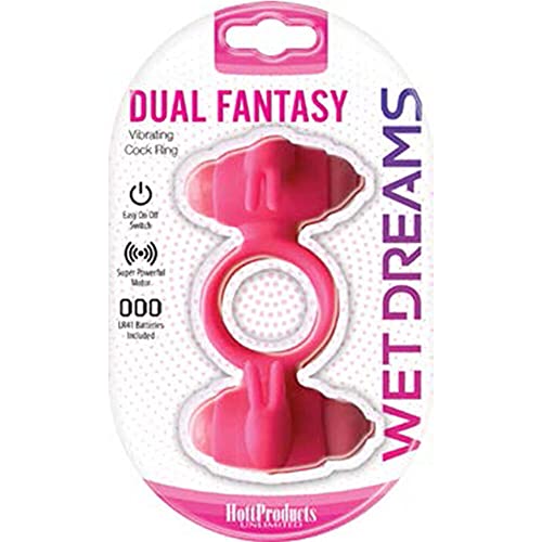Hott Products Wet Dreams Dual Cock Ring with Powerful Vibrator - Waterproof, Stretchy, Pink