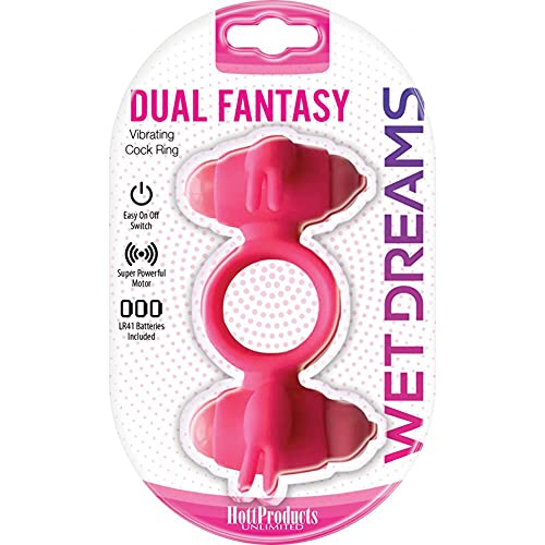 Hott Products Wet Dreams Dual Cock Ring with Powerful Vibrator - Waterproof, Stretchy, Pink