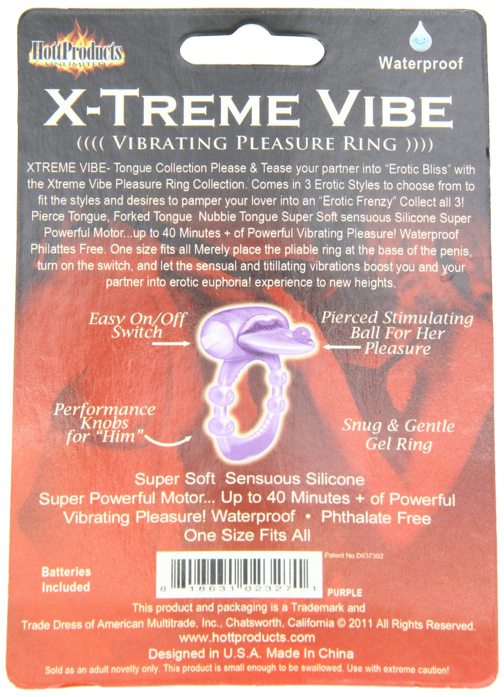 Hott Products Xtreme Vibe Pierced Tongue Love Ring - Purple, Waterproof Silicone Vibrator