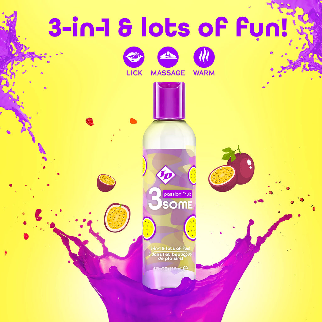 ID Lubricants 3some Passion Fruit Flavored Lubricant – Sugar-Free Water-Based Lube for Oral & Massage, 4 fl oz