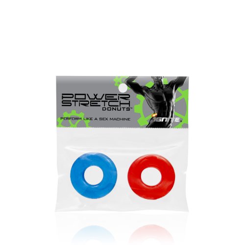 Ignite Power Stretch Donuts Rings 2-Pack Red/Blue - Phthalate-Free, Waterproof Cock Rings