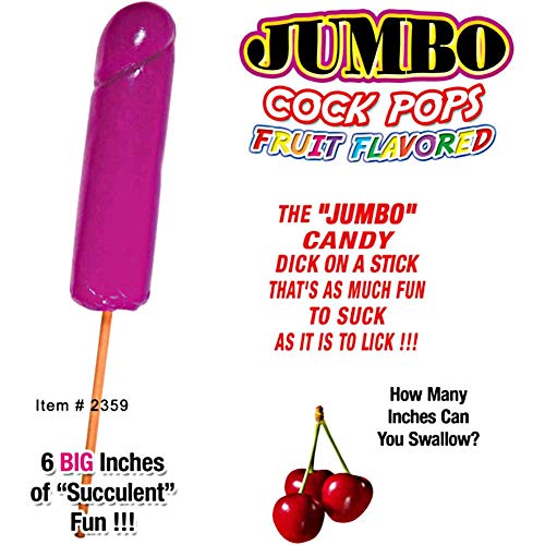 Jumbo Cock Pops Fruit Flavored Cherry Lollipop – 6 Inch Candy on a Stick