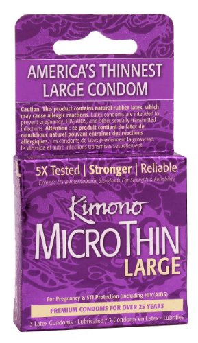 Kimono Sensation Plus Condoms, 3 Count - Enhanced Sensation, Vegan Friendly