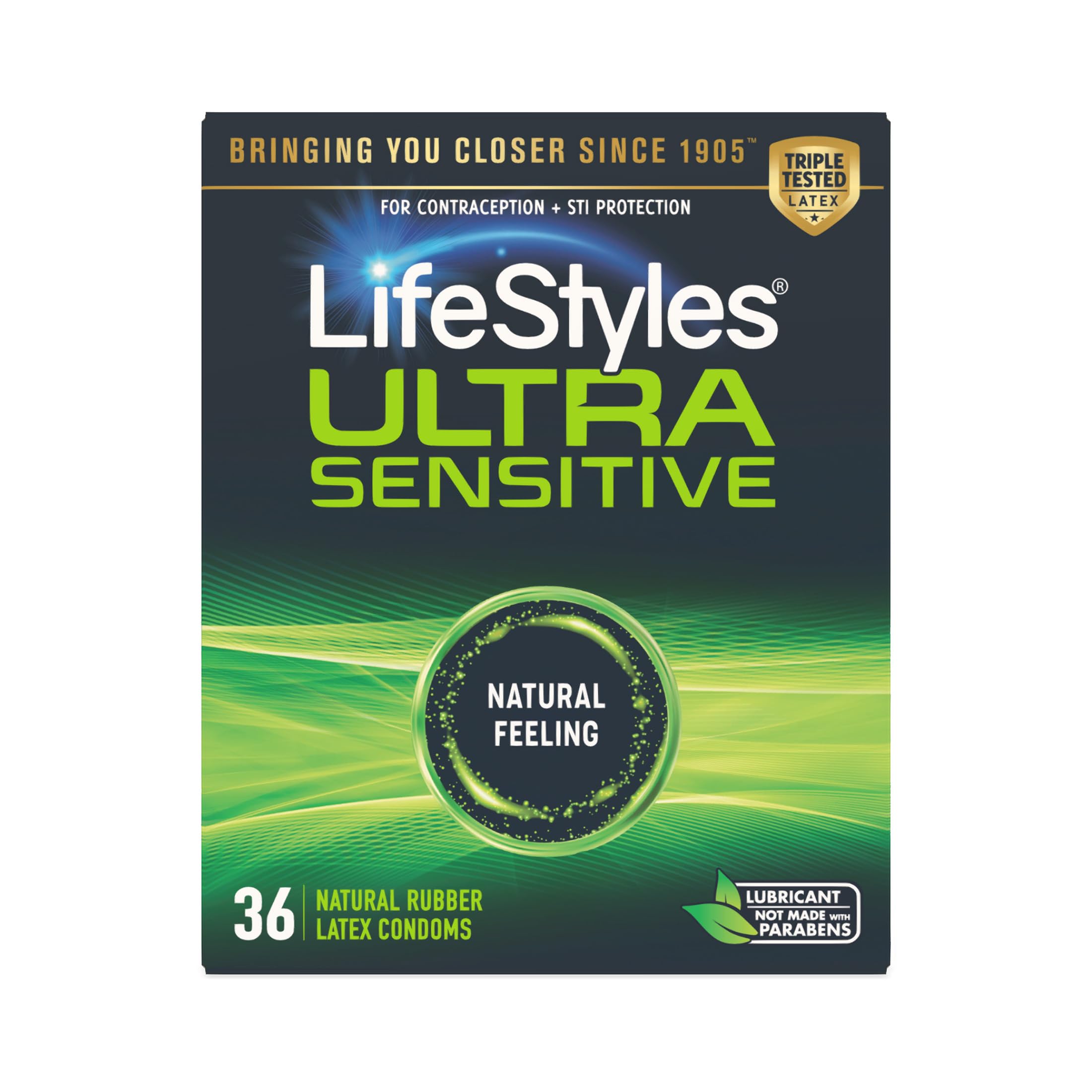 LifeStyles Ultra Sensitive Lubricated Condoms, 36 Count - Ultra Thin Natural Latex with Silicone Lube
