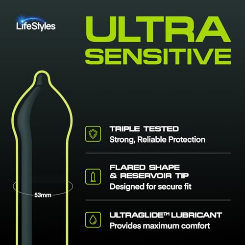 LifeStyles Ultra Sensitive Lubricated Condoms, 36 Count - Ultra Thin Natural Latex with Silicone Lube