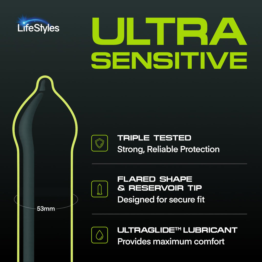 LifeStyles Ultra Sensitive Lubricated Condoms, 36 Count - Ultra Thin Natural Latex with Silicone Lube